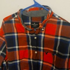 American  eagle orange  plaid dress shirt